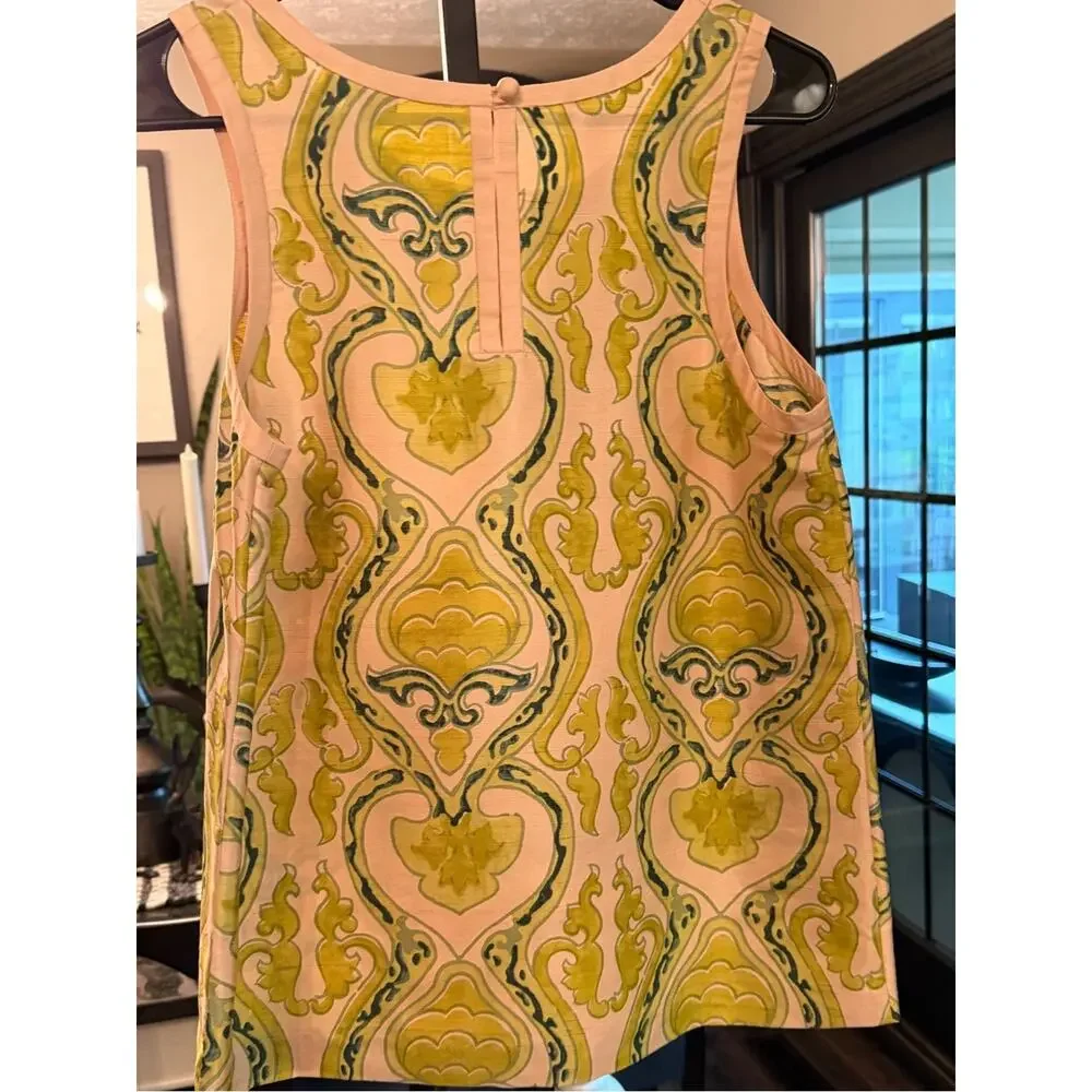 J. Crew Silk Filagree Shell, a vintage-style sleeveless Tank Top damask Size 8